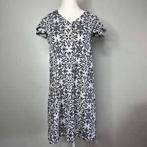 Banana Boat Women’s Dress Small Black White Floral Short Flutter Sleeve UPF 50